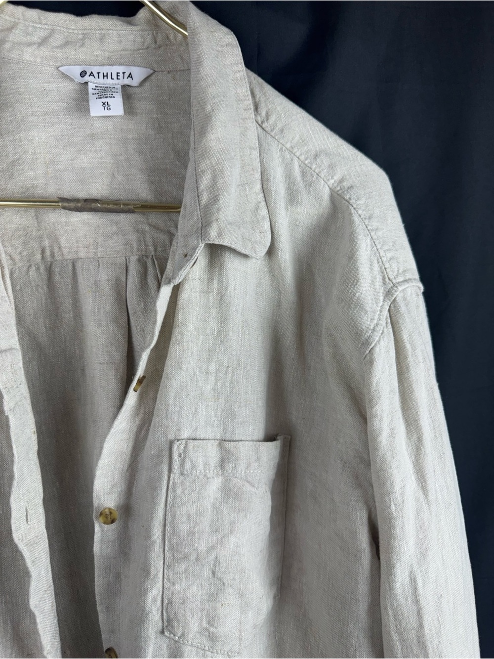Athleta Retreat Linen Top XL Beige Oatmeal Button Up Long Sleeve Shirt 850931 - Picture 2 of 7